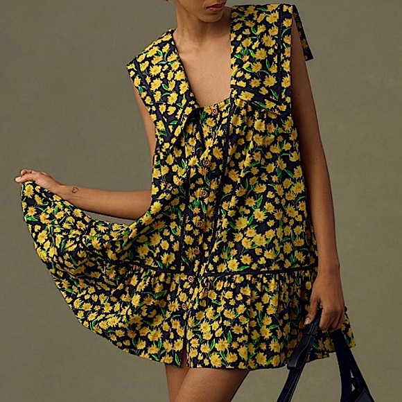 Anthropologie / Maeve Poplin Sunflower Babydoll Dress - Picture 1 of 15